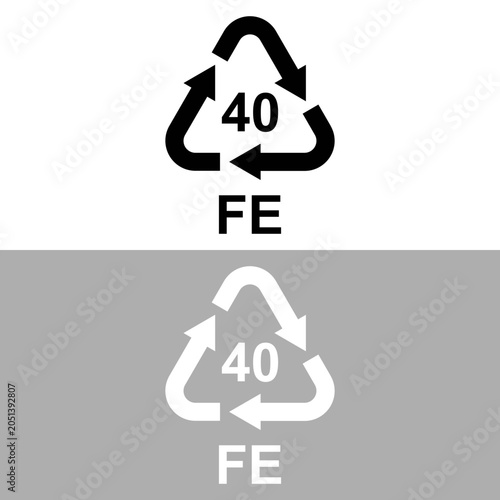 FE 40 Metal Recycling Icon – Rounded Arrow Triangle on White and Gray Background