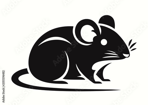 Rat or mouse, black and white vector silhouette