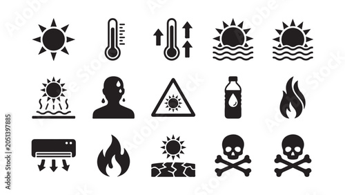Extreme Heat and Heatwave Warning Icon Set