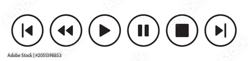 Foto Black media player navigation buttons collection for software interface isolated on grey background