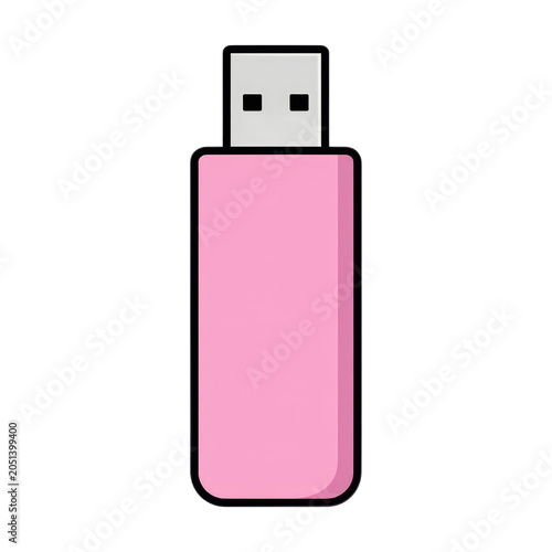 A clean, simple illustration of a pink USB flash drive with a black outline, showcasing a modern, minimalist design