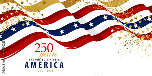 Independence day card with stars and stripes, USA 250th anniversary