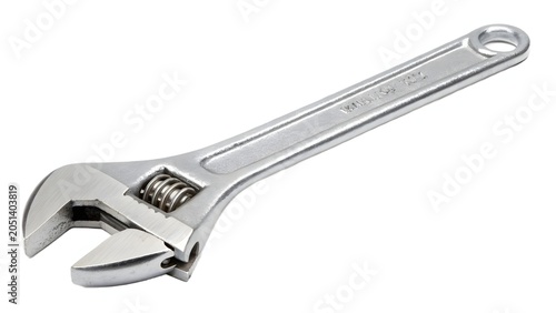 Fotografie Adjustable wrench tool isolated on transparent background with metal texture and