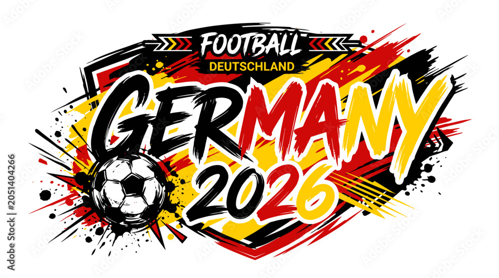 Fototapeta premium A vibrant illustration of Germany 2026 football logo with soccer ball and colorful design elements
