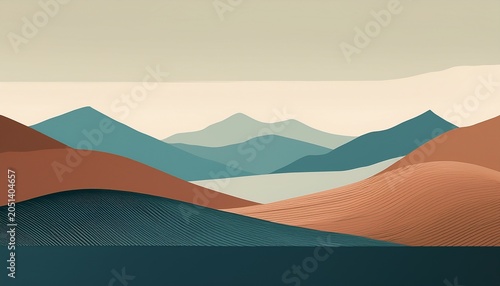 Minimalist Landscape Art With Distant Mountains Muted Color Palette