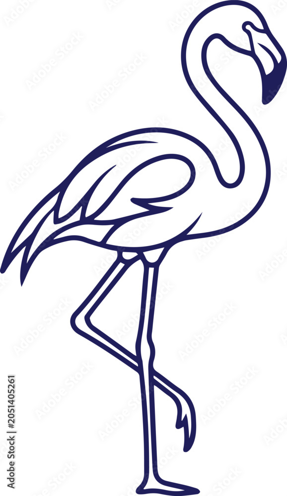 Obraz premium Elegant flamingo line art vector, graceful tropical bird illustration, minimalist exotic animal outline, stylish wildlife graphic resource for branding and design projects isolated on White