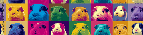 Obraz na plátně Nine cute guinea pigs in a colorful pop art distinct grid pattern