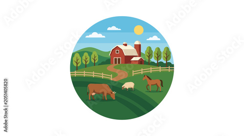 Photos Cow Grazing in Green Pasture Field.