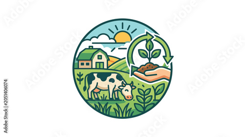 Foto Cows in a green field farm.