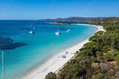 Aerial view of Palombaggia beach, Corsica, France.