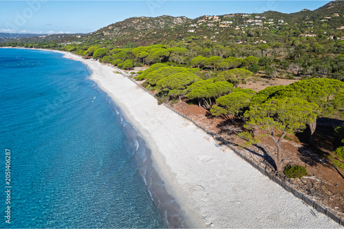 Aerial view of Palombaggia beach, Corsica, France.