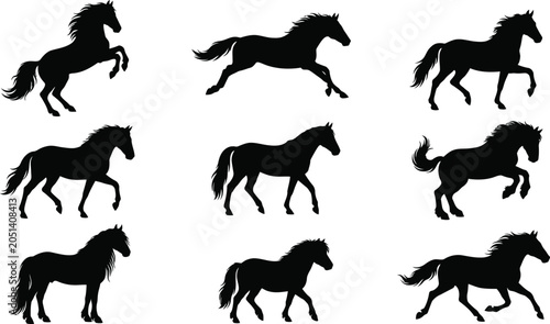 Foto horse black silhouette vector set running walking and rearing poses graphic coll