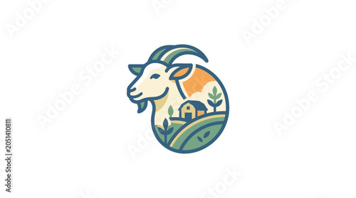 Photos Goat head with curved horns profile.
