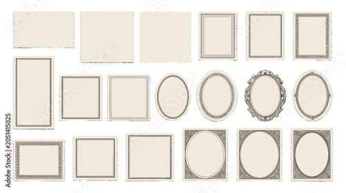 Blank vintage postage stamp frames and labels set