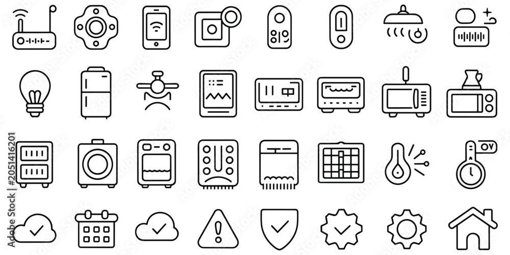 Fototapeta premium Thin line smart home and internet of things icons set for home automation and modern tech interface