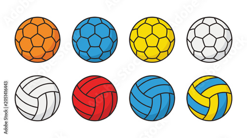 Set of colorful handball and volleyball ball icons