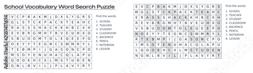 Printable School Terms Word Search Puzzle With Solution Key