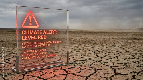 Climate alert level red warns of extreme drought and resource scarcity highlighting urgent need for climate resilience and immediate action to protect environment