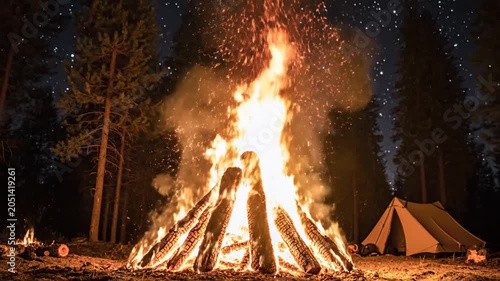 Camping, bonfire, nighttime, forest, adventure, outdoor, travel, wilderness