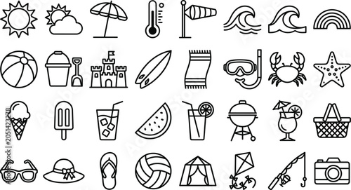 Slika na platnu Minimalist Summer and Beach Outline Icon Ve