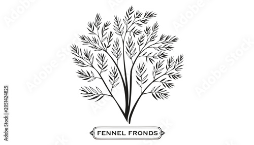 Фотография Very beautiful black-and-white engraved vector illustration featuring fennel fro