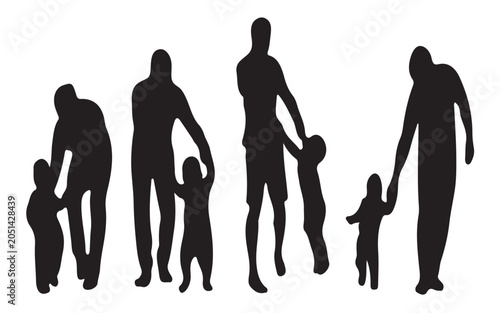 Schilderij op canvas Family Silhouettes Holding Hands Together Walking Outside