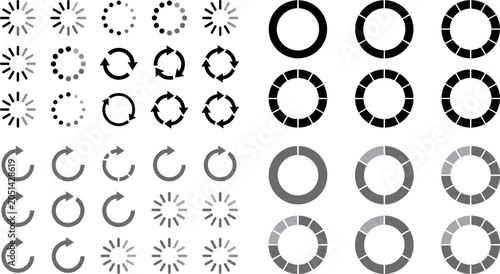 Schilderij op canvas Modern collection of loading and progress indicator vector icons featuring spinn