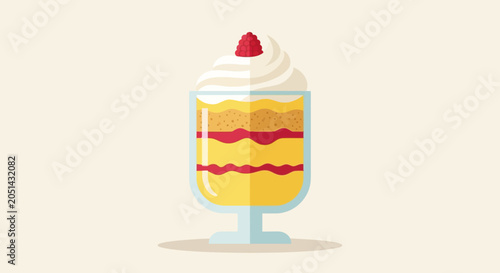 фотографія Layered Dessert Trifle with Whipped Cream and Raspberry