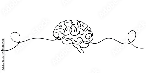 Human brain drawn with a single continuous black line