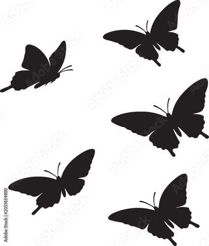Black butterfly silhouettes isolated on a plain white background vector illustration