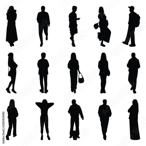 Vector collection set of individual people silhouettes.	
