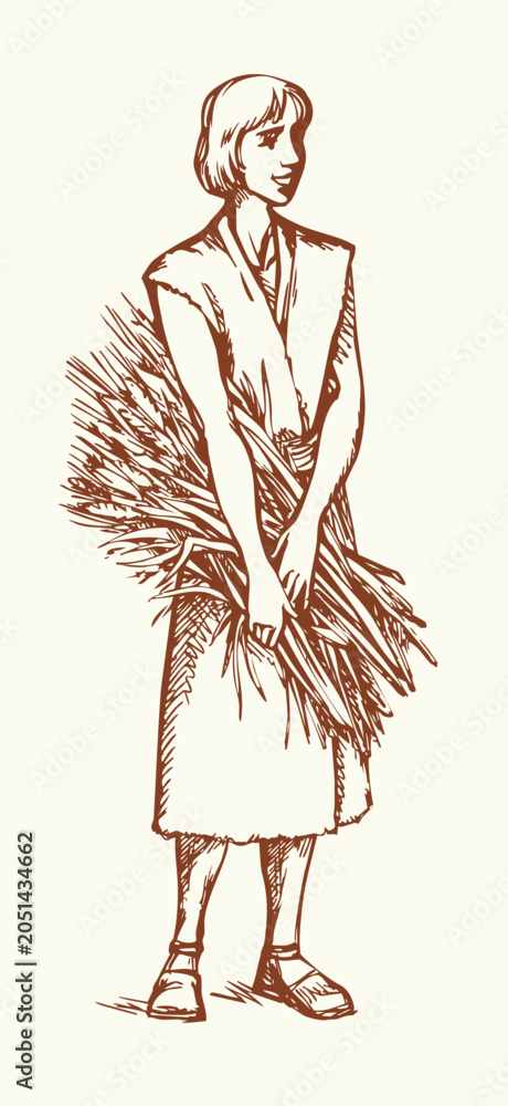 Obraz premium Vector drawing. Man with wheat