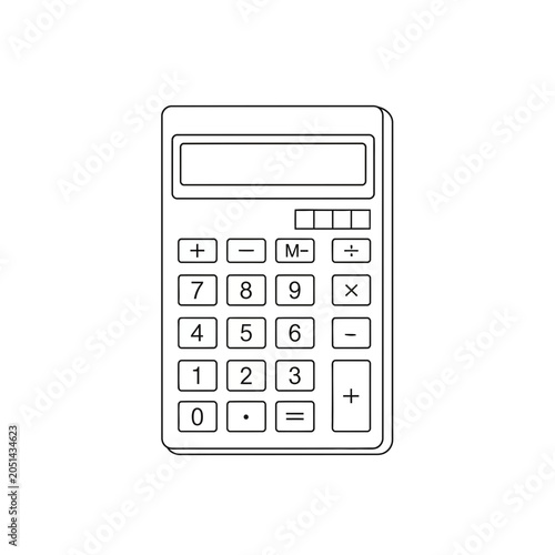 Simple line art vector illustration of a basic electronic calculator isolated on a white background