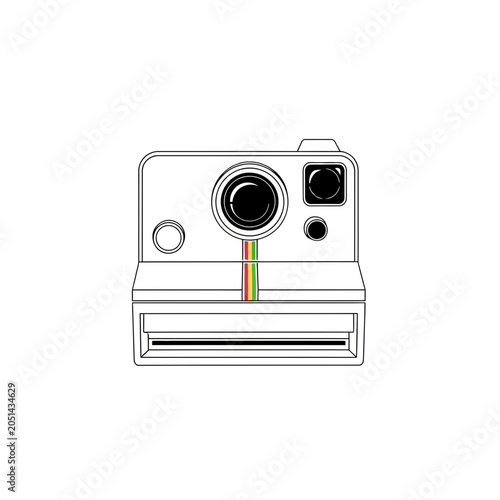 Vintage Retro Instant Photo Camera Outline Vector Illustration on White Background