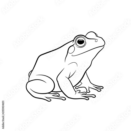 Minimalist Black and White Line Art Drawing of a Peaceful Frog Sitting in a Simple Clean Silhouette Style