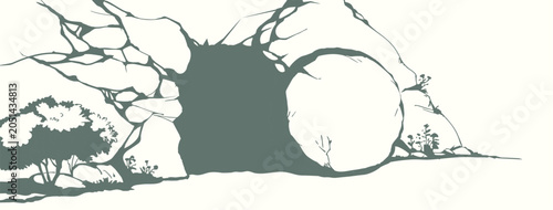 Obraz na plátně Vector drawing. Old stone cave door