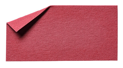 Red isolated cut out blank paper note cardboard with folded corner dog-ear earmark and copy space for text, transparent png background design element