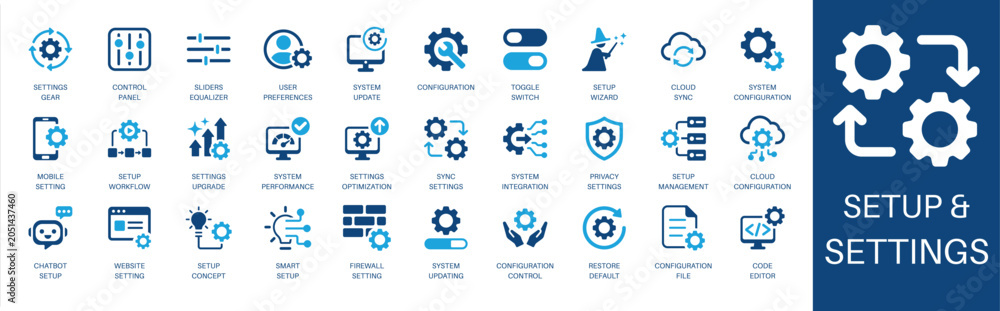 Photos Setup and settings solid icon set