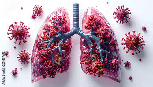 Human lungs infected with covid-19 virus, respiratory illness, pandemic threat