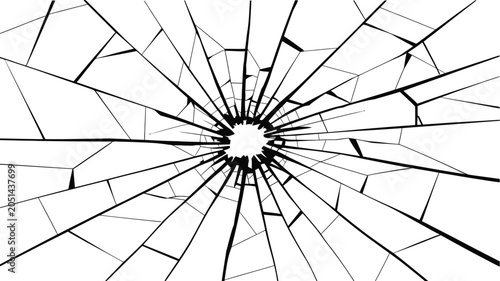 Quadro su tela Broken glass sketch, hand drawn shattered glass vector illustration, detailed cracks and fragments, realistic broken surface design element