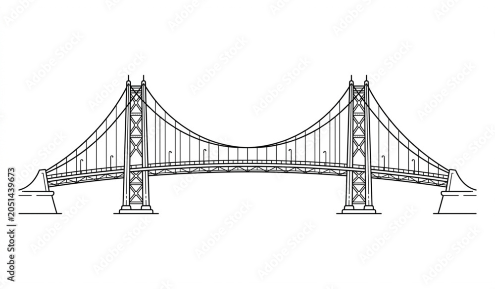 Fototapeta premium Bridge Line Art Vector Illustration Icon
