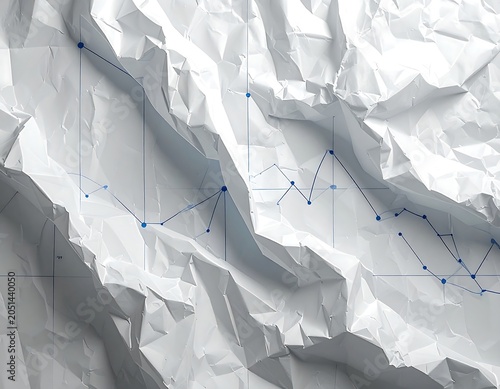 A crumpled paper background with a grid and line graph overlay