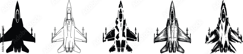 Obraz premium A set of fighter jet silhouettes and eps illustrations in various designs and poses.