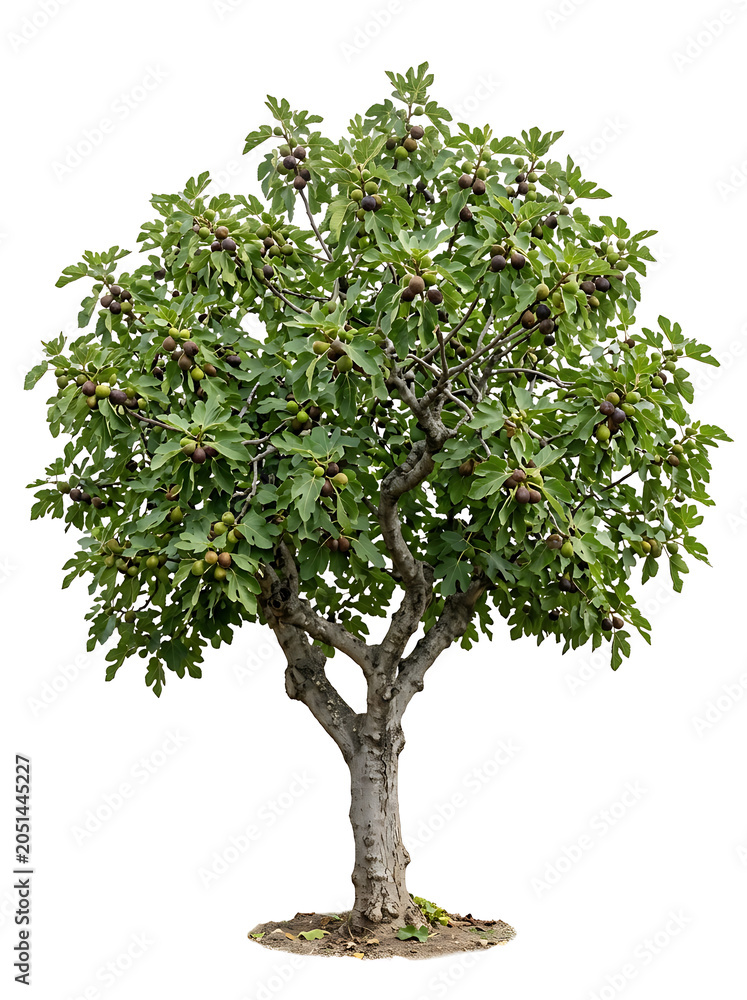Obraz premium Isolated fig tree with ripe and unripe fruits on branches, white background
