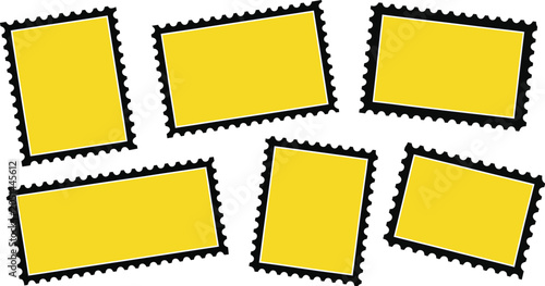 Obraz na plátne Blank postage stamp icons set yellow post stamps with jagged edges isolated on white background philately mail delivery elements