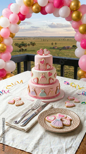 Birthday party cake with balloons