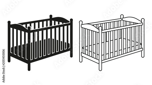 Bild auf Leinwand Baby Crib Silhouette On White Background Two Different Views