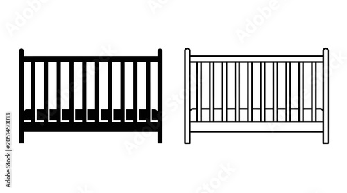 Foto Baby Crib Silhouette On White Background Two Views