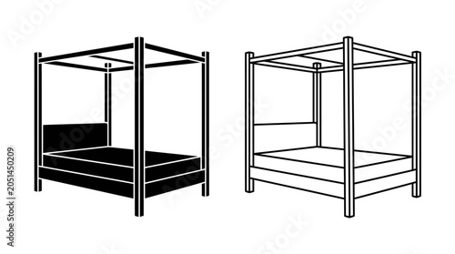 Принти на полотні Canopy Beds Silhouette On White Background Furniture Design