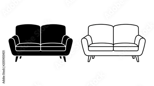 Fotografía Two seater sofa silhouettes on a white background linear design